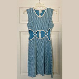 Vintage 1970 Beeline Blue and White Mod Cut Out Dress Size S